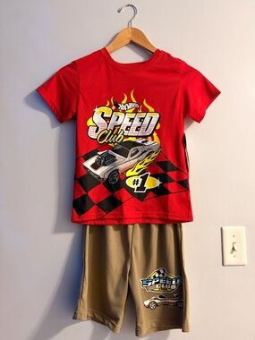 Mattel Hot Wheels Kids' Red Speed Club T-Shirt & Shorts Set Brand New With Tags